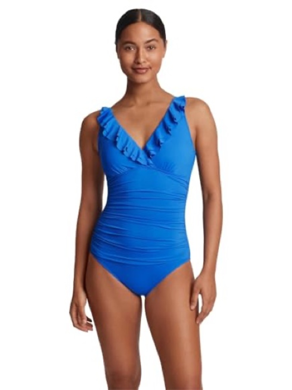 Ralph Lauren Bright Blue Ruffle V-Neck One-Piece Swimsuit